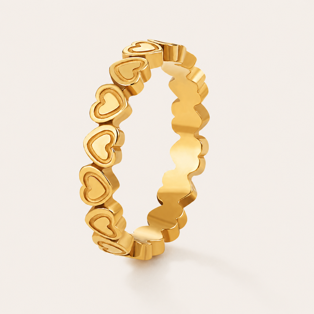 A gold heart-link eternity ring with a polished finish.