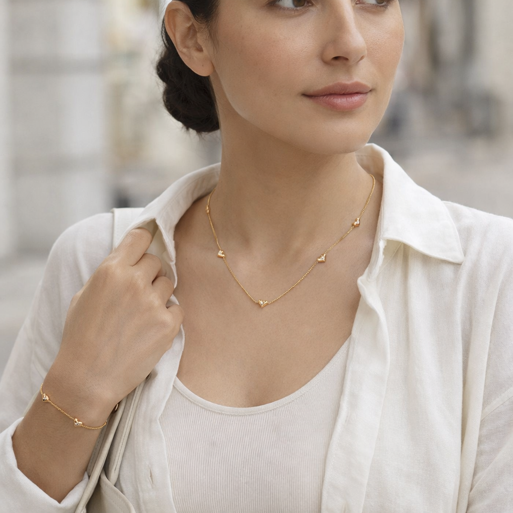 The amora set casually worn on a model