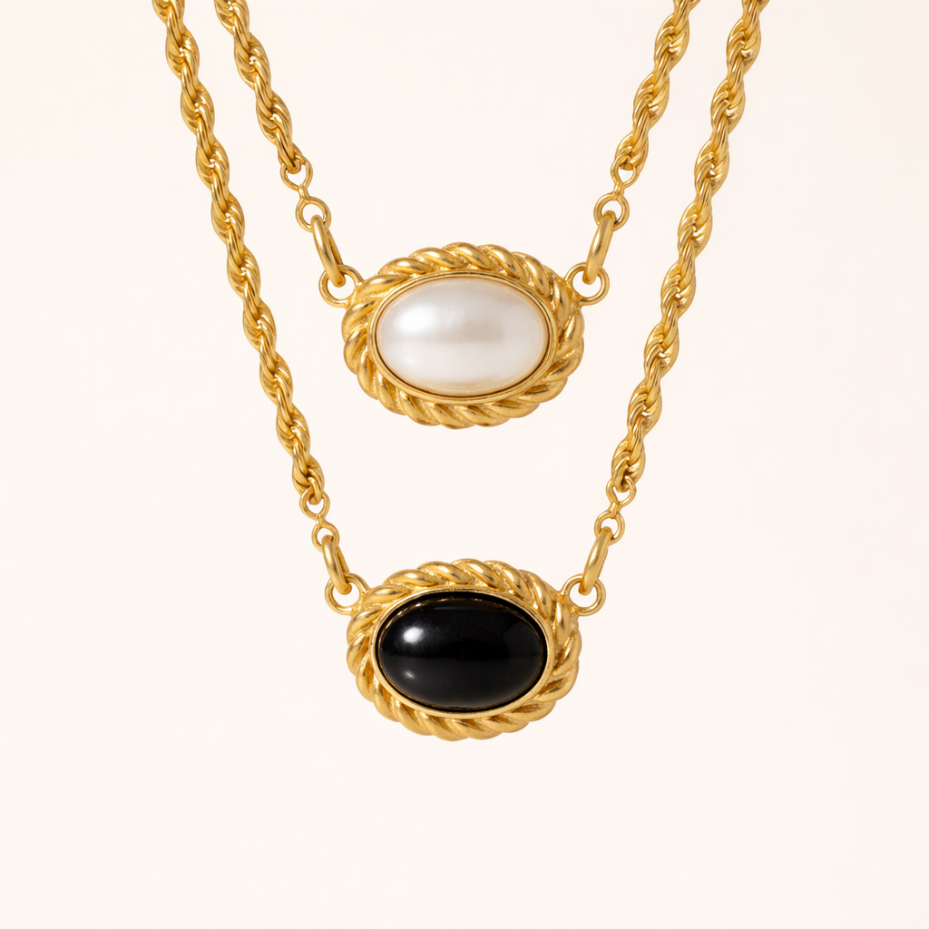 Close up of gold Aurelia necklace